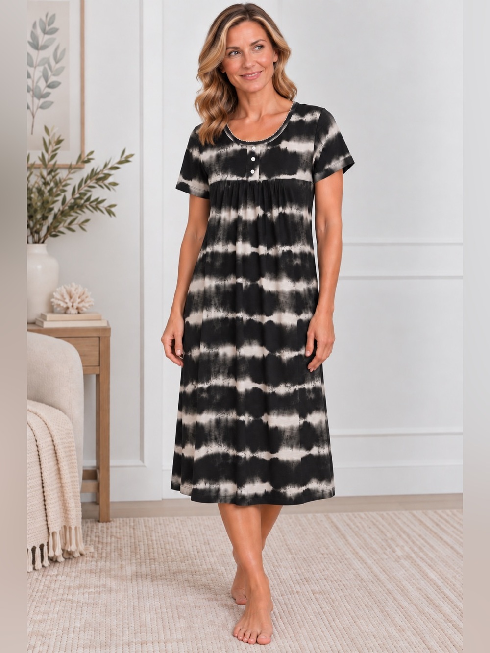 Short Sleeve Nightgown with Fooler Buttons